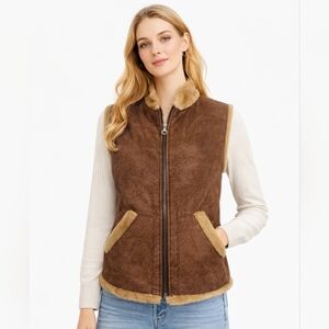 Baxis & Baxis Faux Suede Fur Lined Vest in Brown Size Small